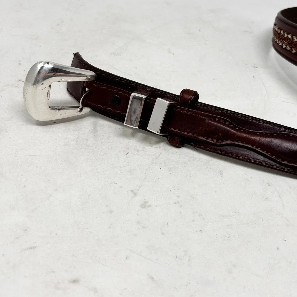 1997 Tony Lama Horsehair Braided Western Leather Ranger Belt Size 40 Silver Tone